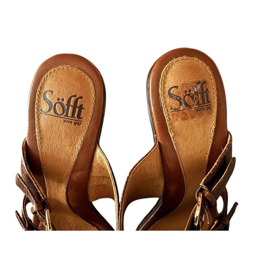 SOFFT Sandals Zane Brown Leather Faux Croc Print Heels Double Adj Straps 8M - Picture 6 of 8